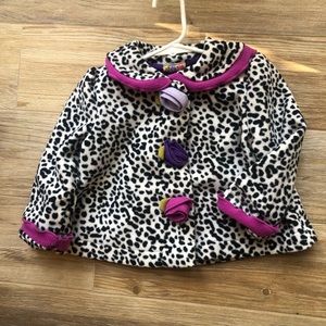 Girls 2T leopard fleece jacket purple flowers